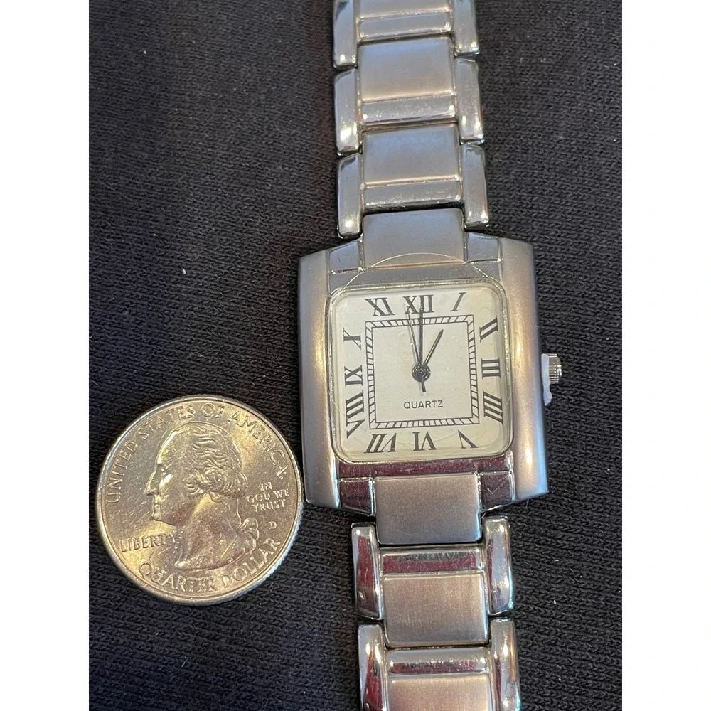 SKC Quartz Stainless‎ Steel Rectangle Roman Numeral Women's Dress Watch